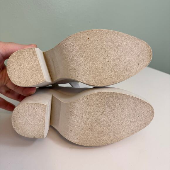 Windsor Smith POP Platform Womens 7 White Leather Block Heel Ankle Buckle Almond - Picture 14 of 14